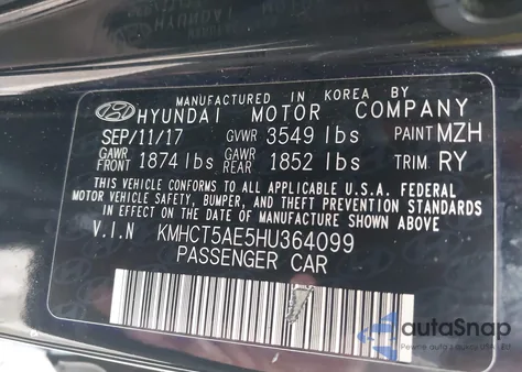 2017 Hyundai Accent Se z USA, uszkodzony, nr VIN KMHCT5AE5HU364099